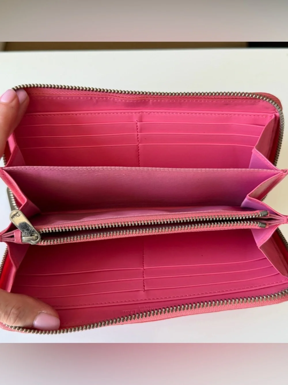 Dior Cannage Patent Leather Zip Around Wallet Coral Pink